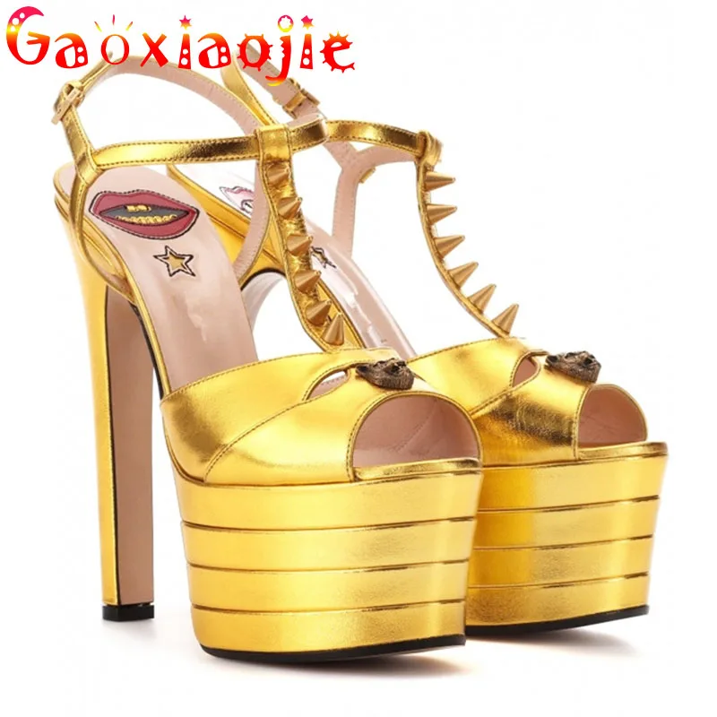 

16cm Women Model Catwalk Show Rivet Sandal Platform Sexy Nightclub Pole Dance New Style Stage Party Hollow Out High Heel Shoes