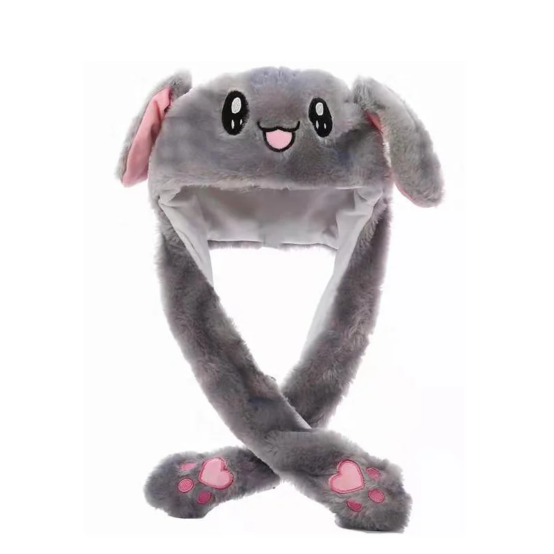 Gray Rabbit Kocozo, шапка кролика, подвижные уши, милая мультяшная игрушка, шапка, подушка безопасности, Kawaii, забавная шапка-игрушка, Детская плюшевая игрушка, подарок на день рождения, шапка для девочек - Цвет: Gray Rabbit