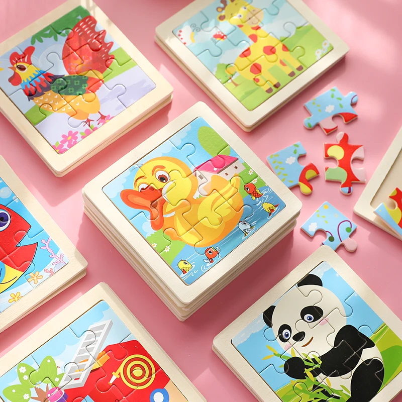 

4pcs/set Baby Toys Wooden 3D Puzzle Tangram Kids Learning Cartoon Animal Intelligence Jigsaw Puzzle Toys Cognitive Matching Card