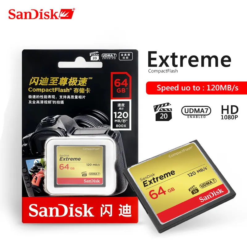 Sandisk Extreme Compactflash карта памяти 128 Гб 64 ГБ 32 CF высокая скорость 120 МБ/с./с поддержка 1080P