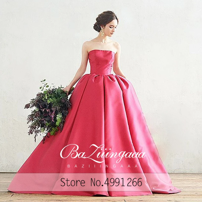 

OllyMurs Luxury bright red satin wedding dress Sleeveless one-shoulder Royal Japan bride Plus size wedding dress Tailored