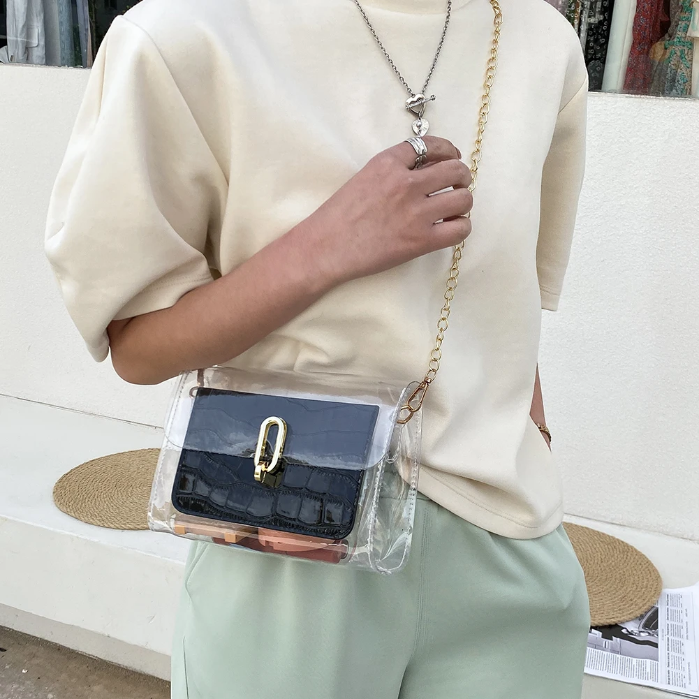 

Retro Alligator Pattern Clear Shoulder Bag Women Casual Chain Messenger Bags Handbag Crossbody Bags for Women Phone Girl