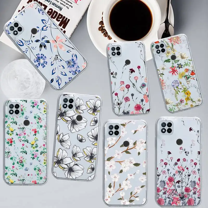 

Fashion Cute Flowers Phone Case Transparent for Xiaomi redmi note 5 7 8 9 10 11 t S A lite pro high quality funda