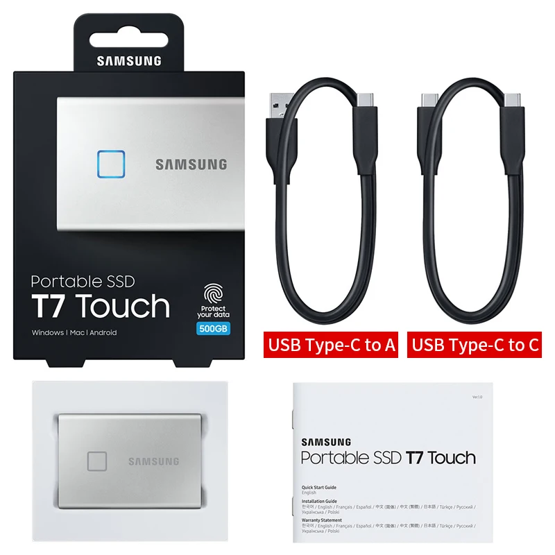 Samsung T7 Touch SSD 500 Гб ТБ Распознавание отпечатков пальцев разблокировка Type-C