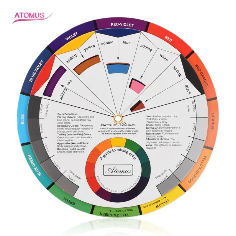 

Professional 12 Color Paper Card Three-tier Design Color Mixing Wheel Guidance Round Central Circle Rotates Tattoo Nail Pigment