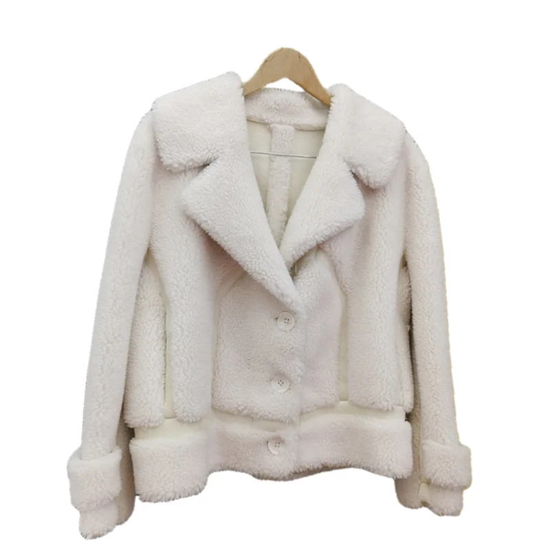 Women 2022 Autumn Winter Real Lamb Fur Coat Female Warm Natural Sheep Shearing Wool Jacket Ladies Single Breasted Outewear
