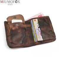 vintage handmade wallet for men cowhide genuine leather short bifold wallets purse card holder with coin pocket money bag male
