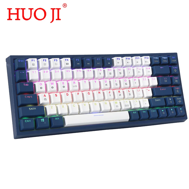 HUO JI  CQ84 84 Key Wireless Mechanical Gaming Keyboard RGB Backlit Bluetooth 4.0 Blue Switch 60% Wired Keyboard Dual Mode