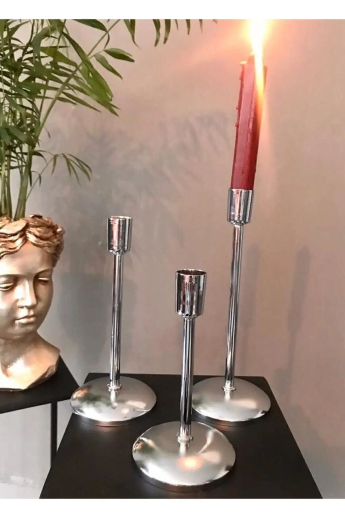 

3 pcs Size Metal Gold Candlestick Set