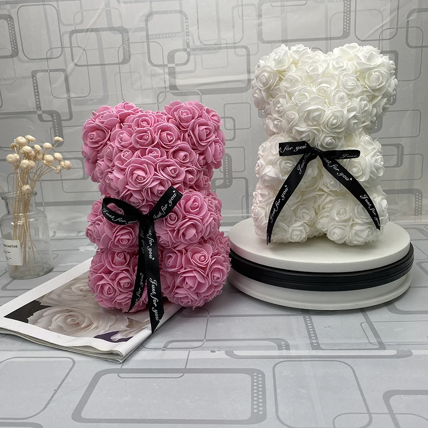 

HOT Valentines Day Gift 25cm Red Rose Teddy Bear Rose Flower Artificial Decoration Christmas Gifts Women Valentines Gift