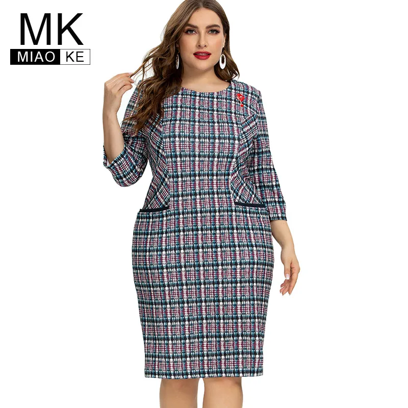 2020 Summer womens Plus Size Plaid Dress fashion Ladies elegant Club dresses |