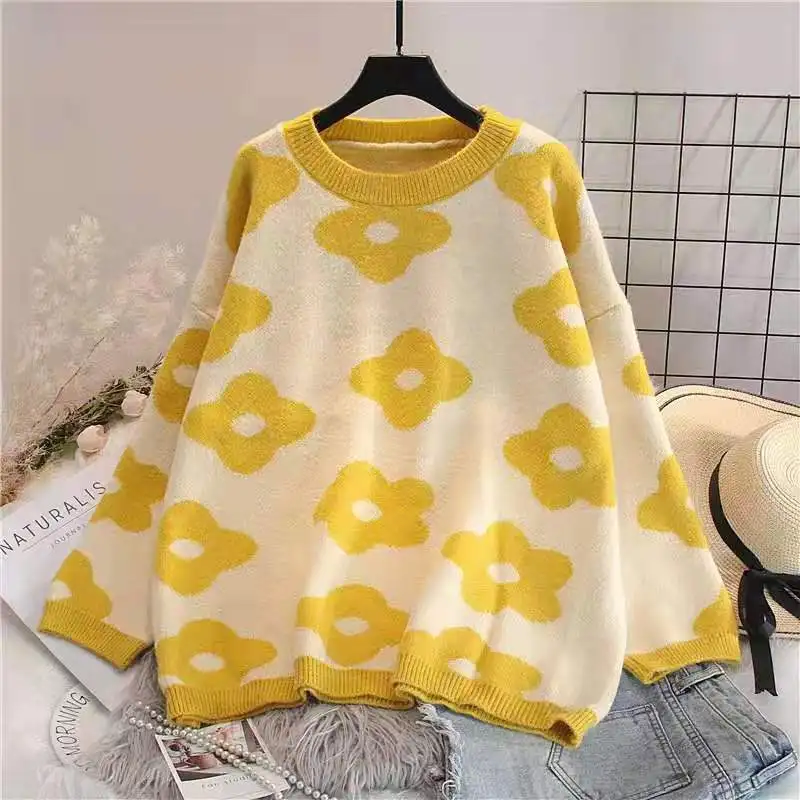

2020 Autumn fashion Winter print Sweater Casual o-neck Women Sweaters High Elastic Solid Female Loose Warm Knitted Pullovers N15