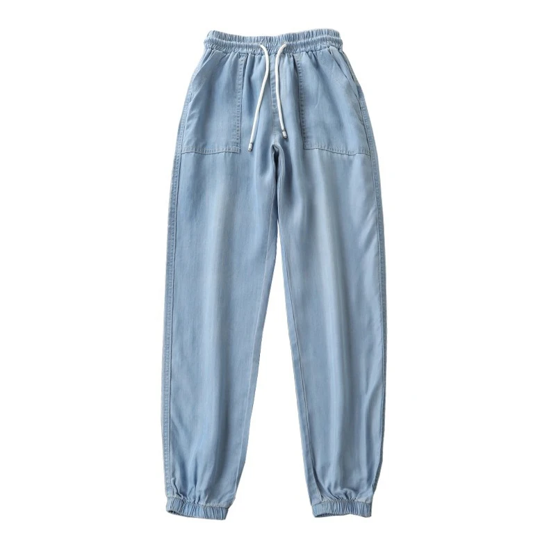 

Summer Women's Jeans New Korean Fashion Casual Elastic High Waist Jeans Tencel Cool Silky Female Loose Thin Denim Harem Pants
