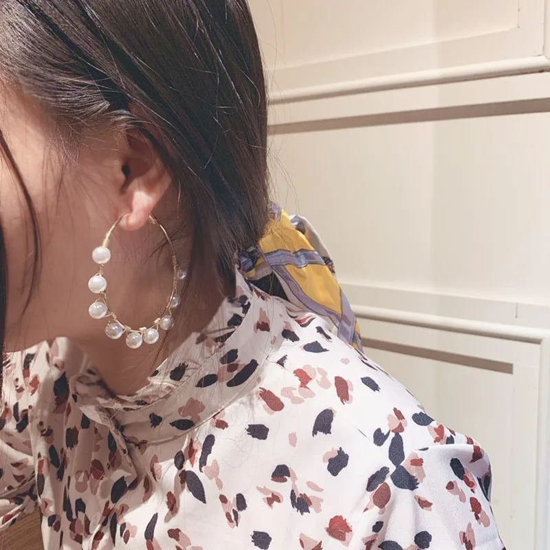 Новые женские круглые серьги кольца с белым жемчугом в стиле бохо большие капли