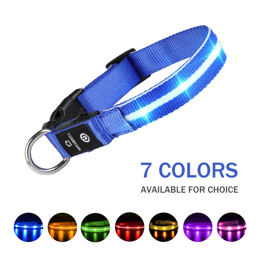 

Glow Necklace Nylon Luminous LED Reflective Flashing Dog Collars Night Light Walking Lead for Small Medium Large Dogs Supplies