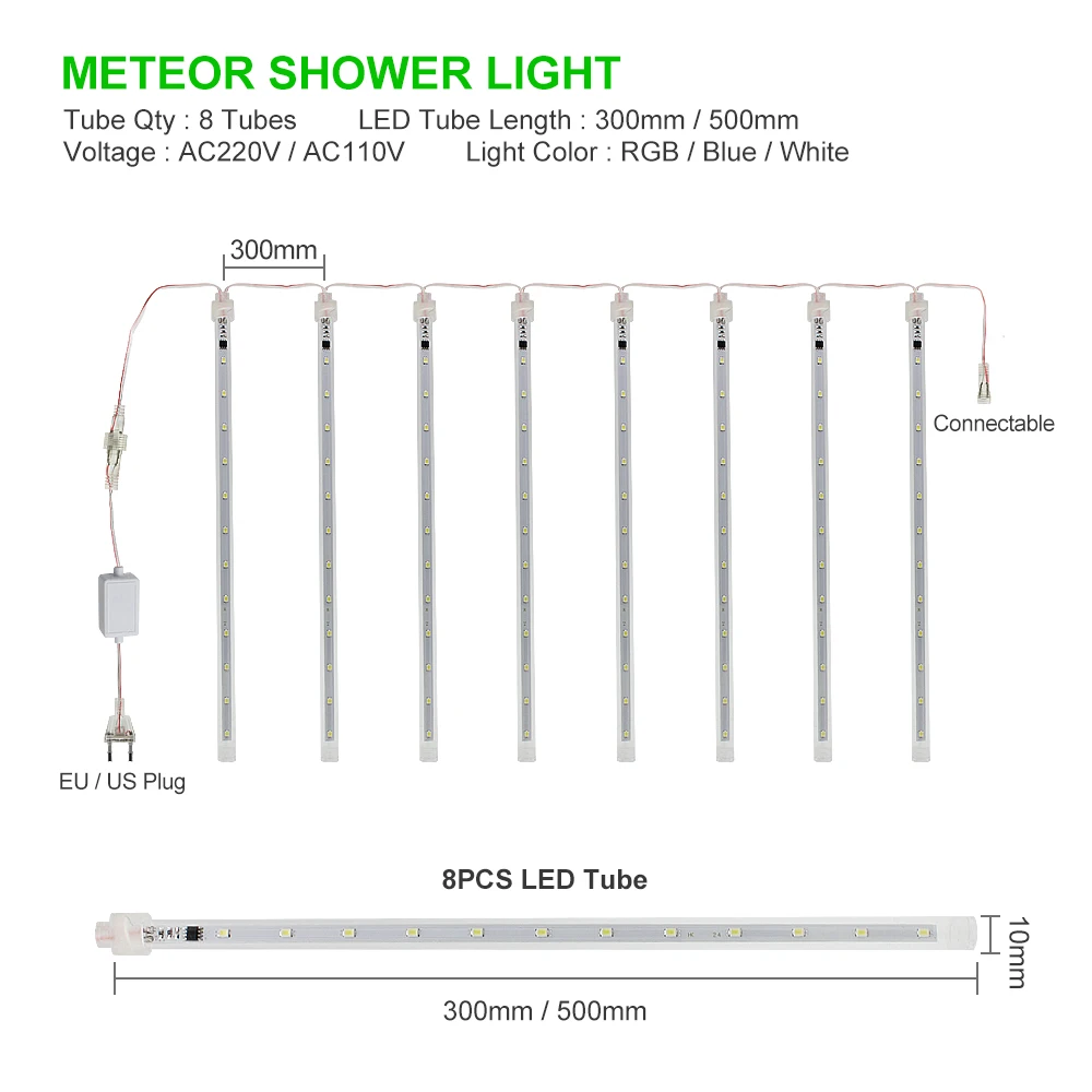 

30/50cm Outdoor LED String Lights Meteor Shower Rain 8 Tubes LED Fairy Light Waterproof For Tree Garden Decoration Holilady Lamp
