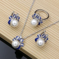 925 sterling silver jewelry sets for women blue charm enamel hoop earrings women handmade decoration luxury jewellry