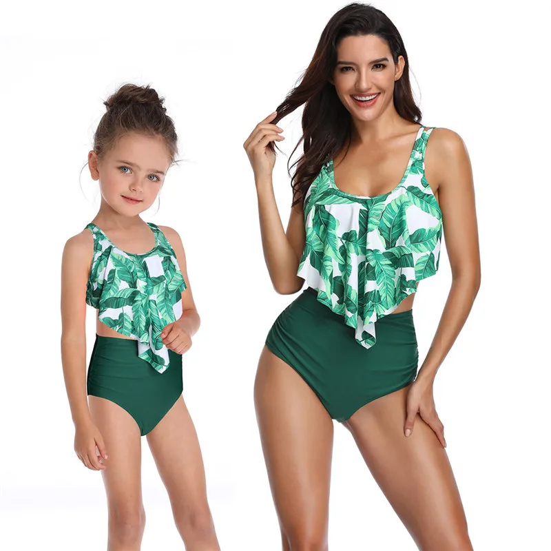 

2020 Swimwear Parent-child Matching Outfit Bikini Two-piece Swimsuits Women High-waisted Bikini Flounced Swimwear Bikini Nylon