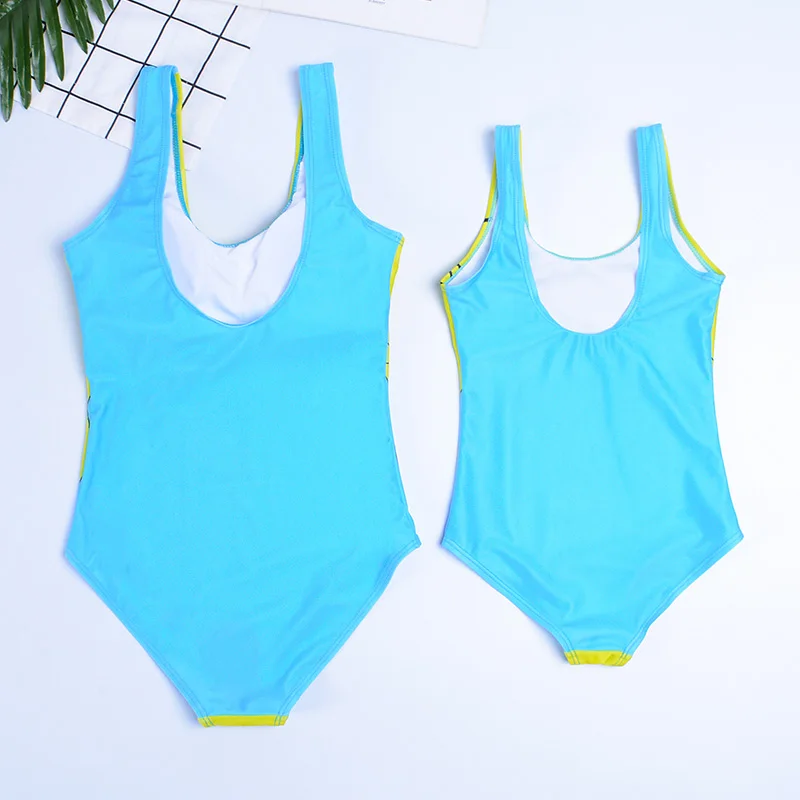 Купальник с принтом в виде птиц милый желтый слитный купальник для мамы и дочки