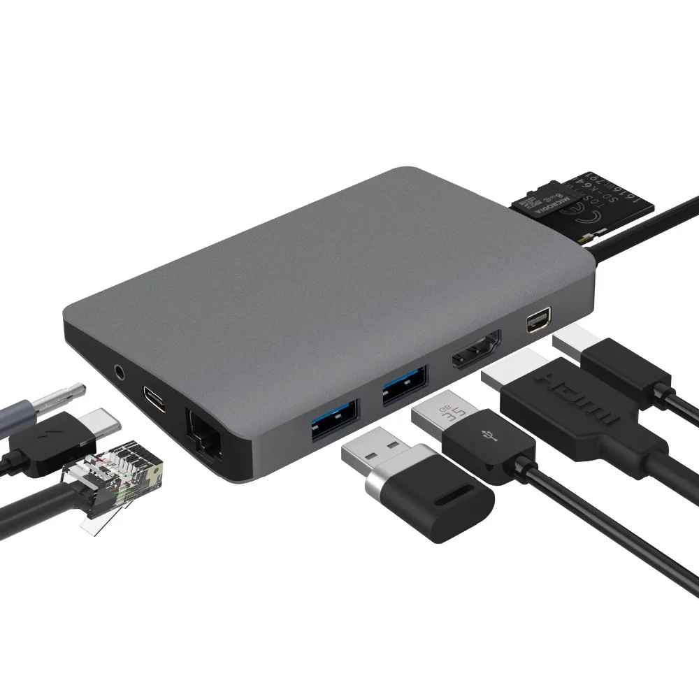 9 в 1 USB C концентратор Многофункциональный 4 к видео HDMI/Gigabit Ethernet адаптер Тип 3