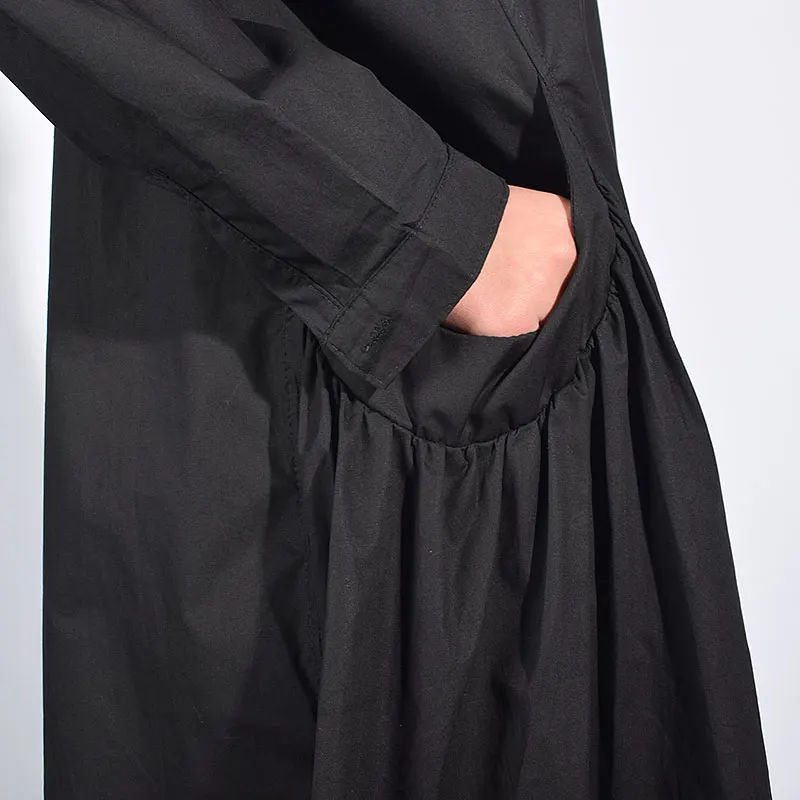 Женское платье с длинным рукавом XITAO однотонное Повседневное до колена карманами