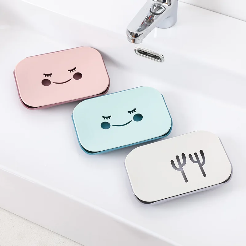 

Creative Smily Cartoon Double Sap Dish Detachable Non-Slip Soap Holder Bathroom Accessories Household Soap Box Ins Plastic New
