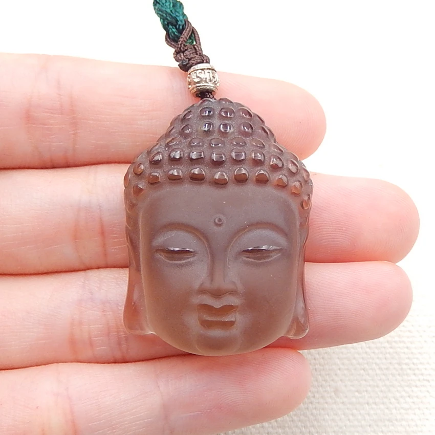 

Jewelry accessories,Natural Craved Buddha head Smoky Quartz Gemstone Pendant Bead 34x25x14mm,18.5g