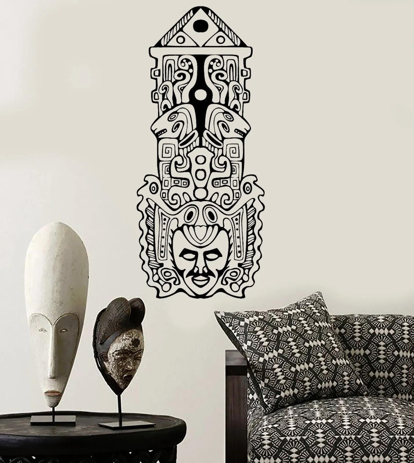 Ацтекские тотемные столбы североамериканские этнические настенные стикеры
