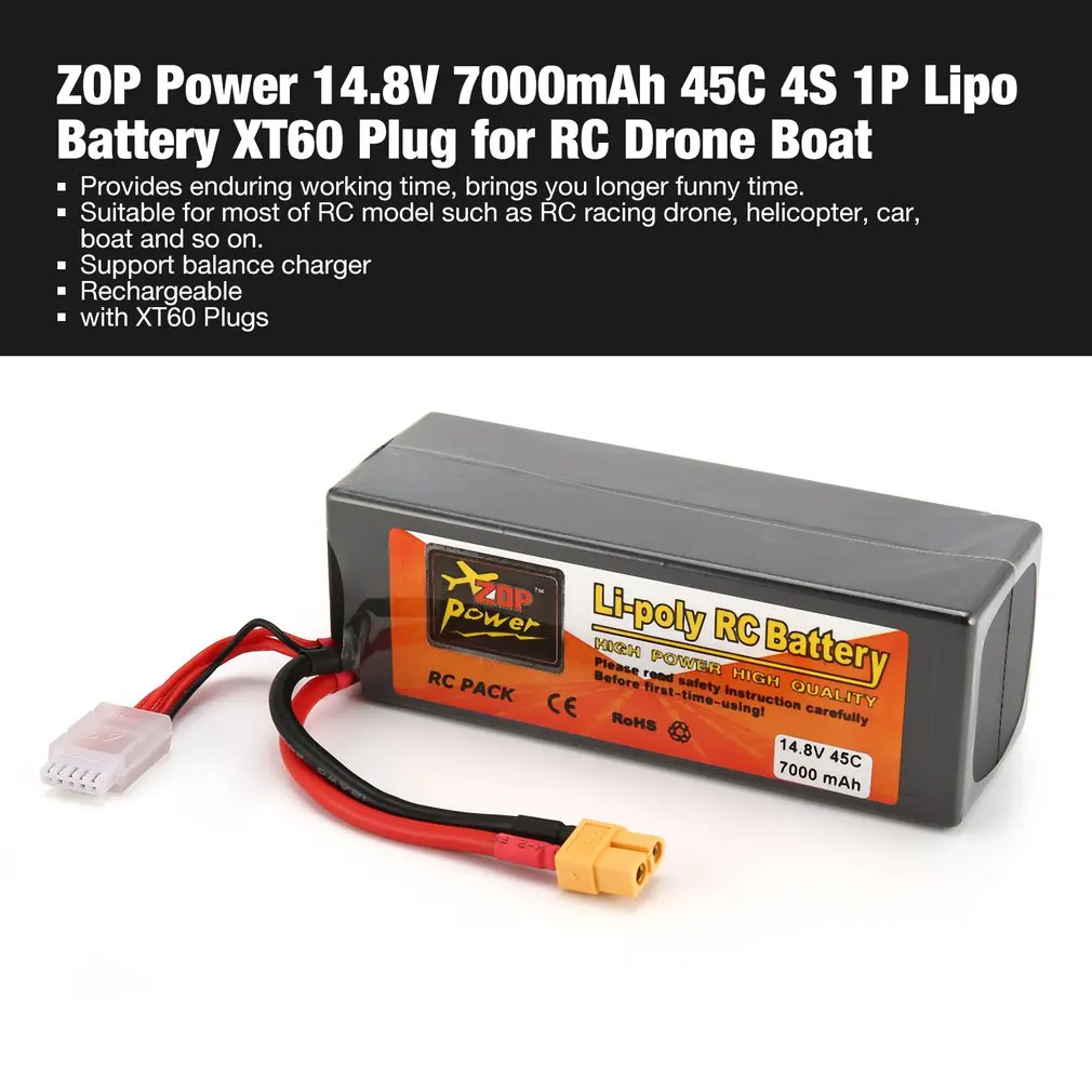 ZOP Мощность 14,8 V 30C 40C 45C 65C 3300 мА/ч, 5000 мА/ч, 5500 мА/ч, 7000 мА/ч, 8000 мА/ч, 6000 мА/ч, 4S 1P Lipo Батарея XT60 разъем для Радиоуправляемый Дрон, автомобиль tz