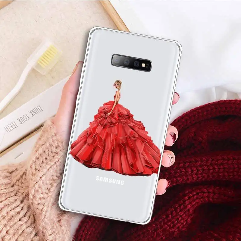 

Fashion cartoon red dress girl Phone Case Transparent For Samsung Galaxy A 71 21s S note 8 9 10 plus 20 ultra