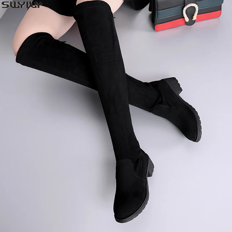 SWYIVY Chaussure Femme/женская зимняя обувь из флока женские зимние сапоги выше колена