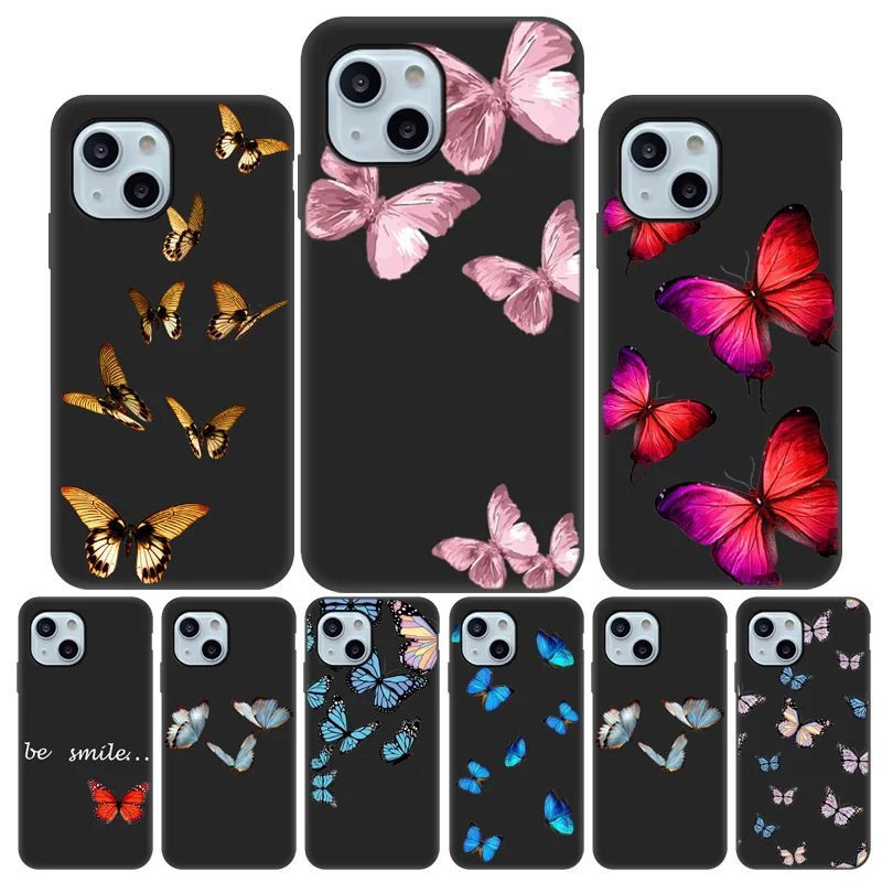 

Pretty Butterfly Case for iPhone 11 13 Pro XR XS Max X Fundas on Apple Phone 12 Mini 8 7 6S Plus 6 SE 2020 Silicone Black Cover