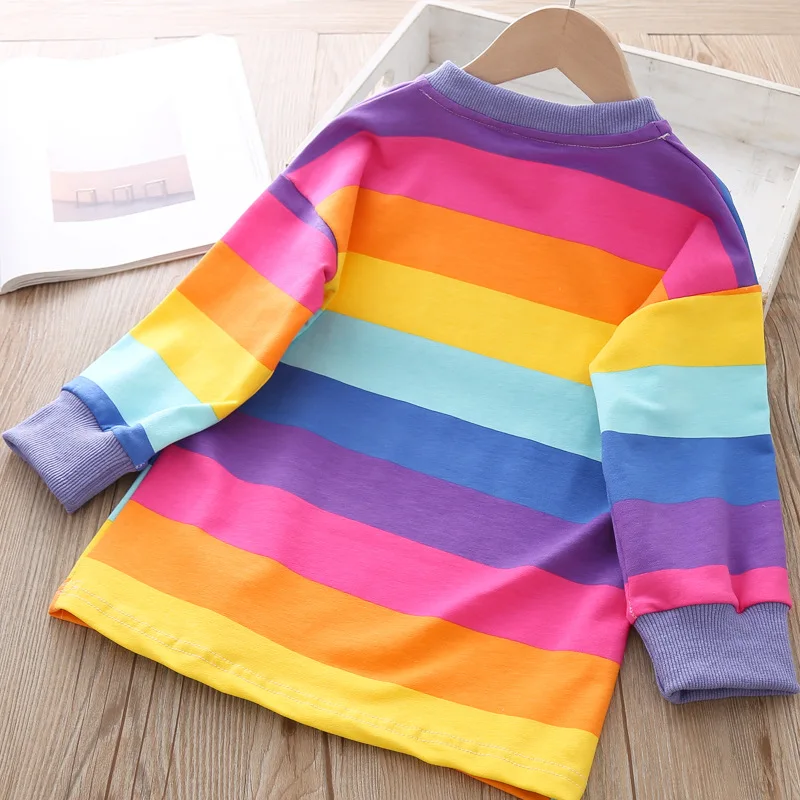 

Girls Dress New Princess Dress Kids Rainbow Colorful T-shirt+Girl Suspenders Dresses Casual Children Clothing 2pcs
