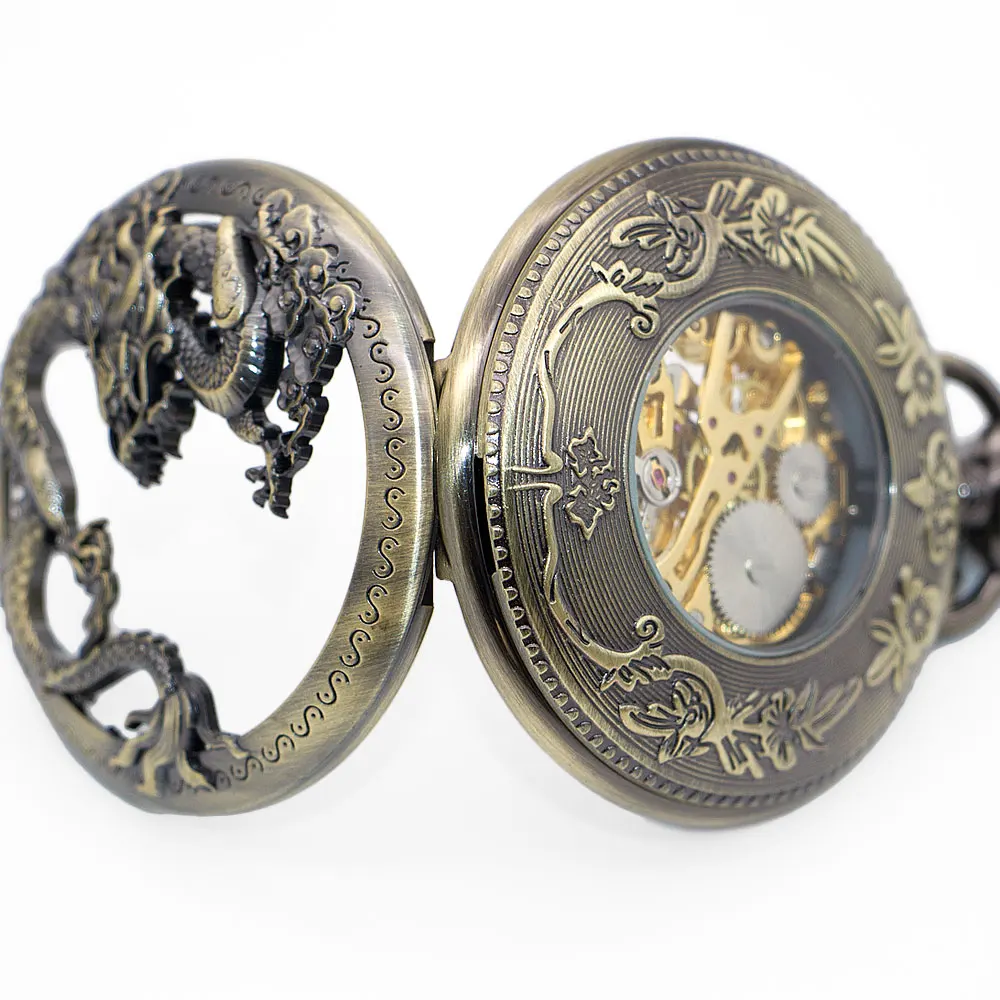 5 шт. Механические карманные часы в стиле ретро полый летающий дракон римские