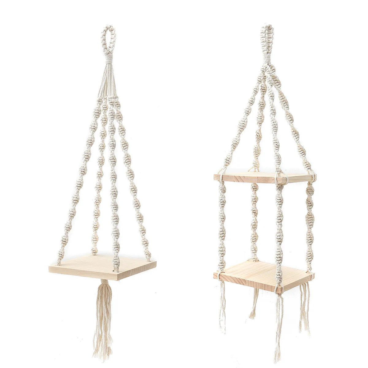 

Bohemian Handmade Wooden Macrame Stand Wall Hanging Rope Shelf Tassel Floating Shelves Plant Rack Tapestry Home Decor Ornament