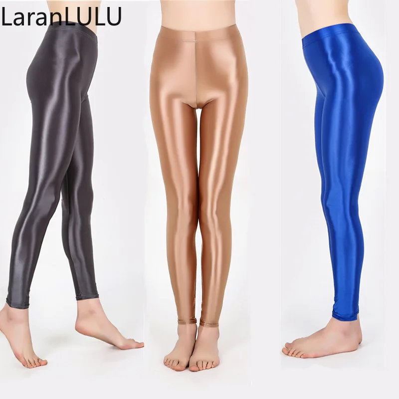 

Sexy Women Spandex Costumes Leggings Solid Color Ankle Length Shiny Yoga Pants Elastic Glossy Trousers Fitness Athletic Nylon