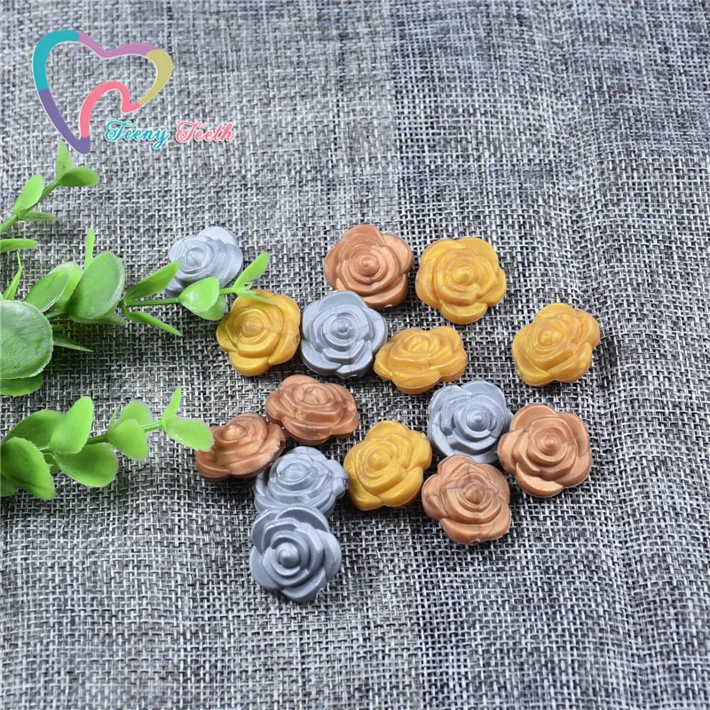 15 шт. медные золотые Цветочные силиконовые бусины для прорезывания зубов