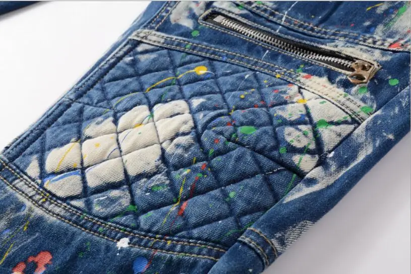 

Men Holes Denim Jeans Light Blue Pleated Long Jeans High Quality Men Slim Fit Jeans Pants New Fashion Male Zipper Jeans Size 38