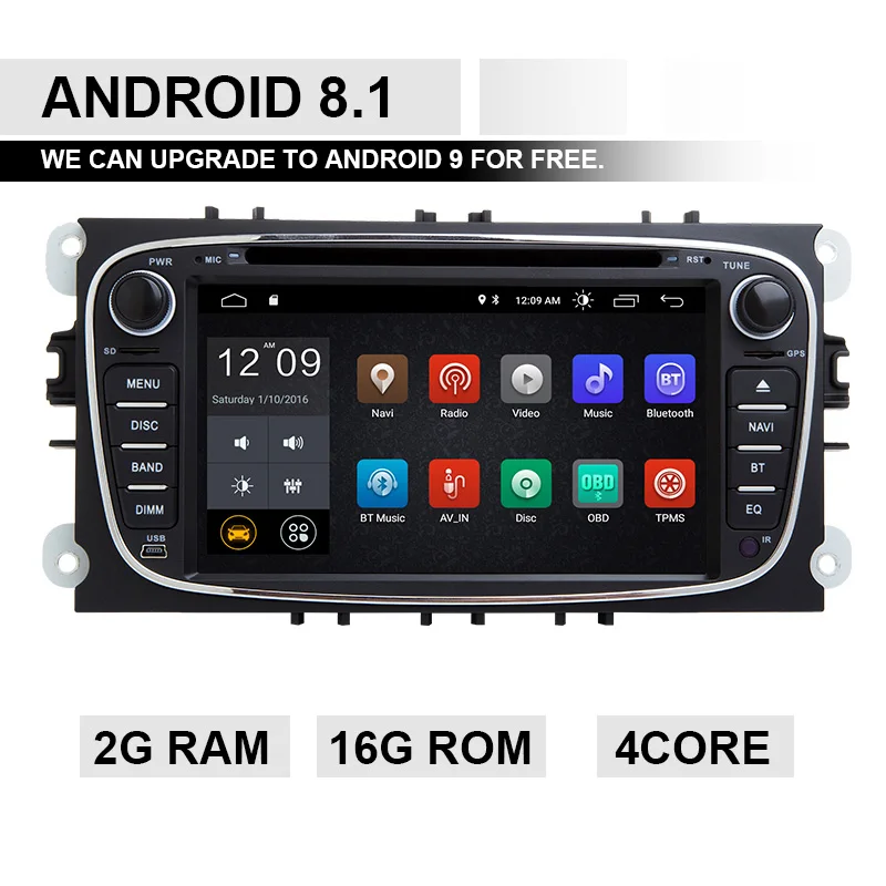 Andriod 8.1 16 ROM 2 din Android 9 Автомагнитола для Ford Focus 2 3 mk2 Kuga Mondeo 4 FiestaTransit подключение S-C MAX Мультимедиа gps навигация головное устройство - Цвет: Andriod 8.1 16 ROM