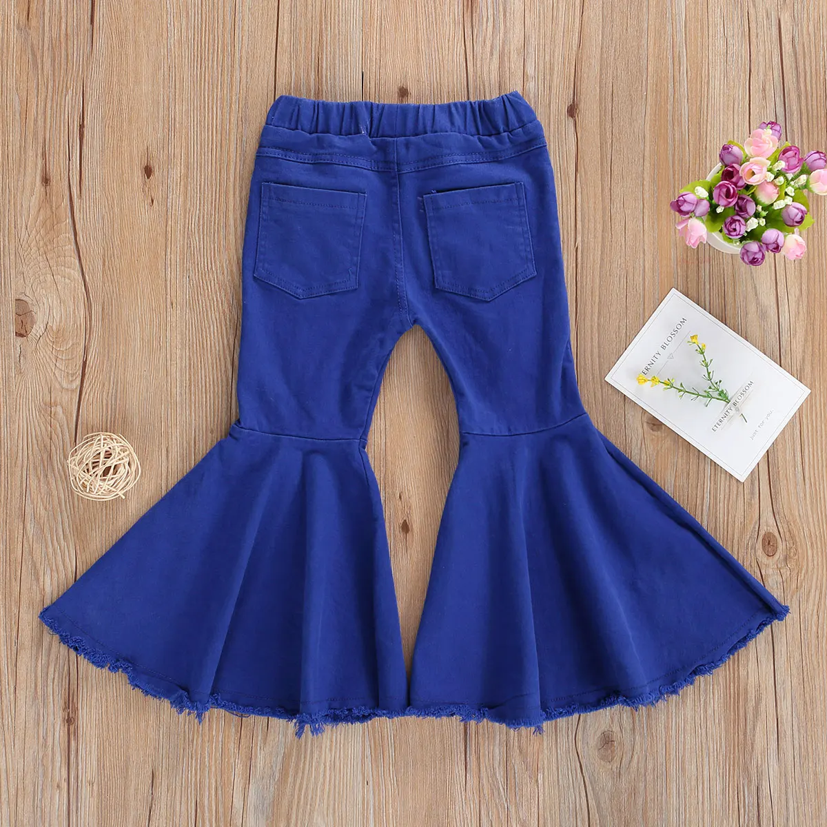 

2-7Y Fashion Children Kids Denim Hole Ripped Pants Girls Bell-bottomed Pants Baby Girls High Waist Flared Trousers Pants