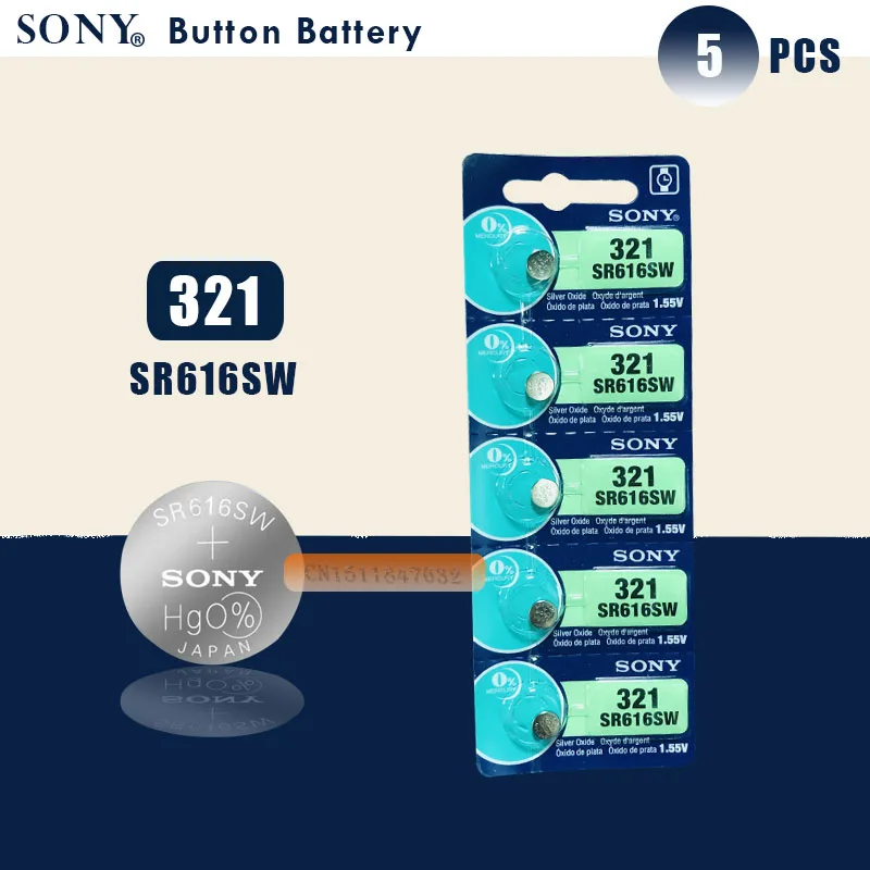 5 шт. Sony 100% оригинал 321 SR616SW 1 55 в оксид серебра часы батарея кнопка монетница
