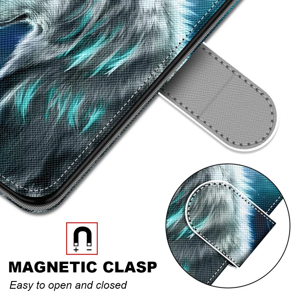 Кожаный чехол книжка с кошкой и львом для Samsung Galaxy S5 S6 S7 S8 S9 S10 Plus S10E Grand Prime G530 J120 J3 J510