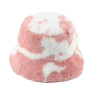 2021 new winter cow leopard faux fur fluffy bucket hat women outdoor warm sun hats soft plush fisherman cap girl fashion