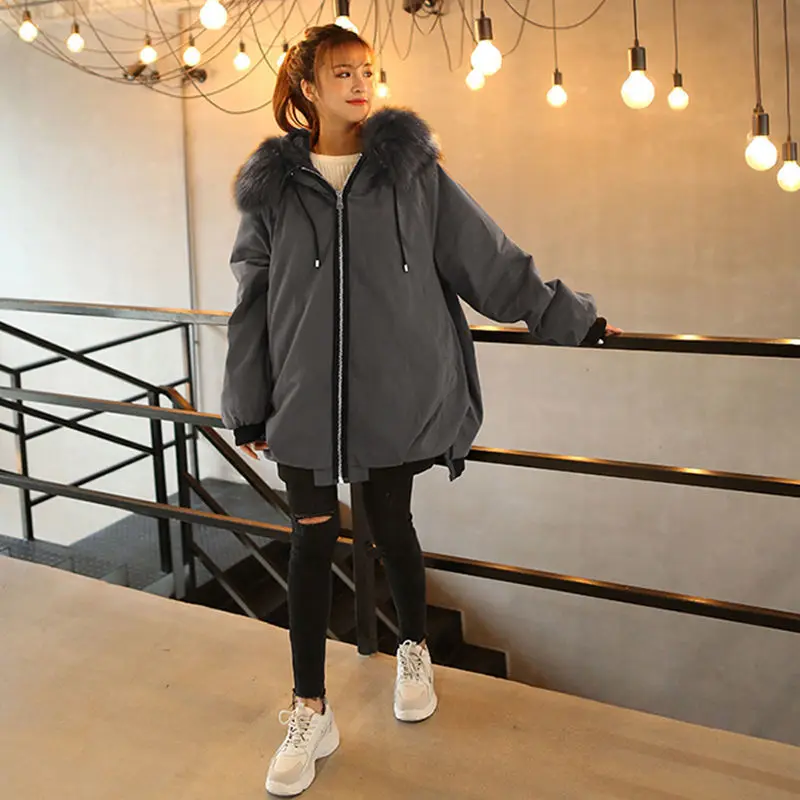 

New Autumn and Winter Net Red Work Clothes Popular Medium and Long Large Hair Collar Down Jacket