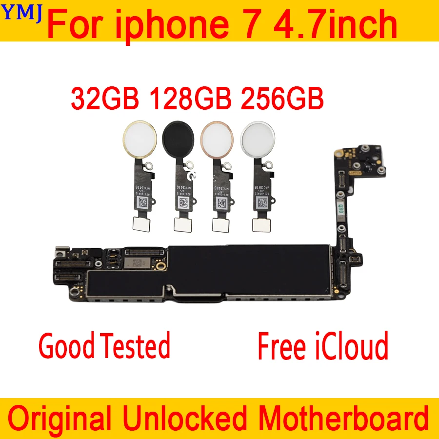 Нет iCloud для iphone 7 материнская плата с сенсорным ID/без Touch ID оригинальная разблокированная материнская плата для iphone 7, 32 ГБ 128 ГБ 256 ГБ
