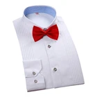 Рубашка мужская плиссированная под смокинг спереди, классическая одежда с длинным рукавом, с галстуком-бабочкой, для свадьбы, ужина