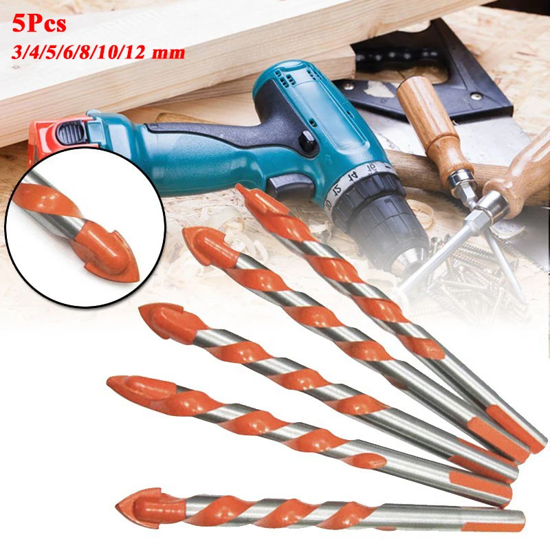 

5Pcs 3/4/5/6/8/10/12mm Drill Bit Carbide Triangle Drill Bit Center Drill Marble Drilling Glass Tile Ceramic Drill Bit Wall Hole