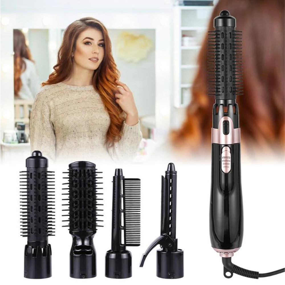 

4 in 1 Hair Dryer Brush Electric Hair Straightener Curler Brush Negative Ion Hot Air Comb Hair Styler Tools For Women And Men