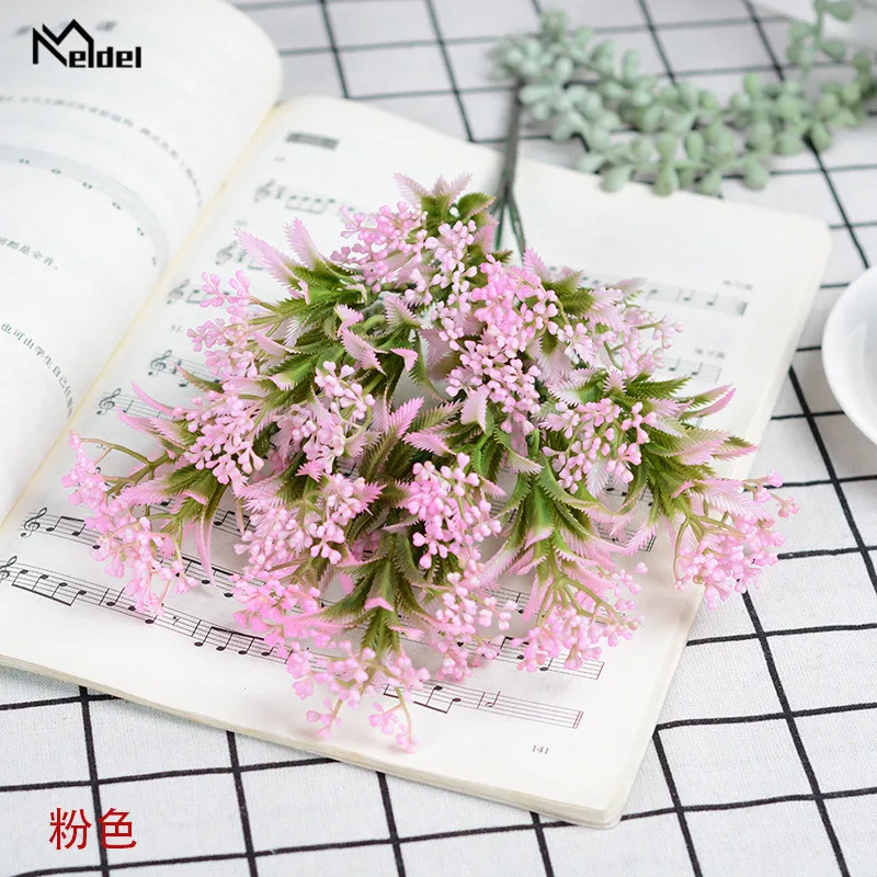 

Meldel Artificial Plants Fake Milan Grass Green Plant Plastic Flower Mini Twigs DIY Flower Arrangement Home Party Wedding Decor