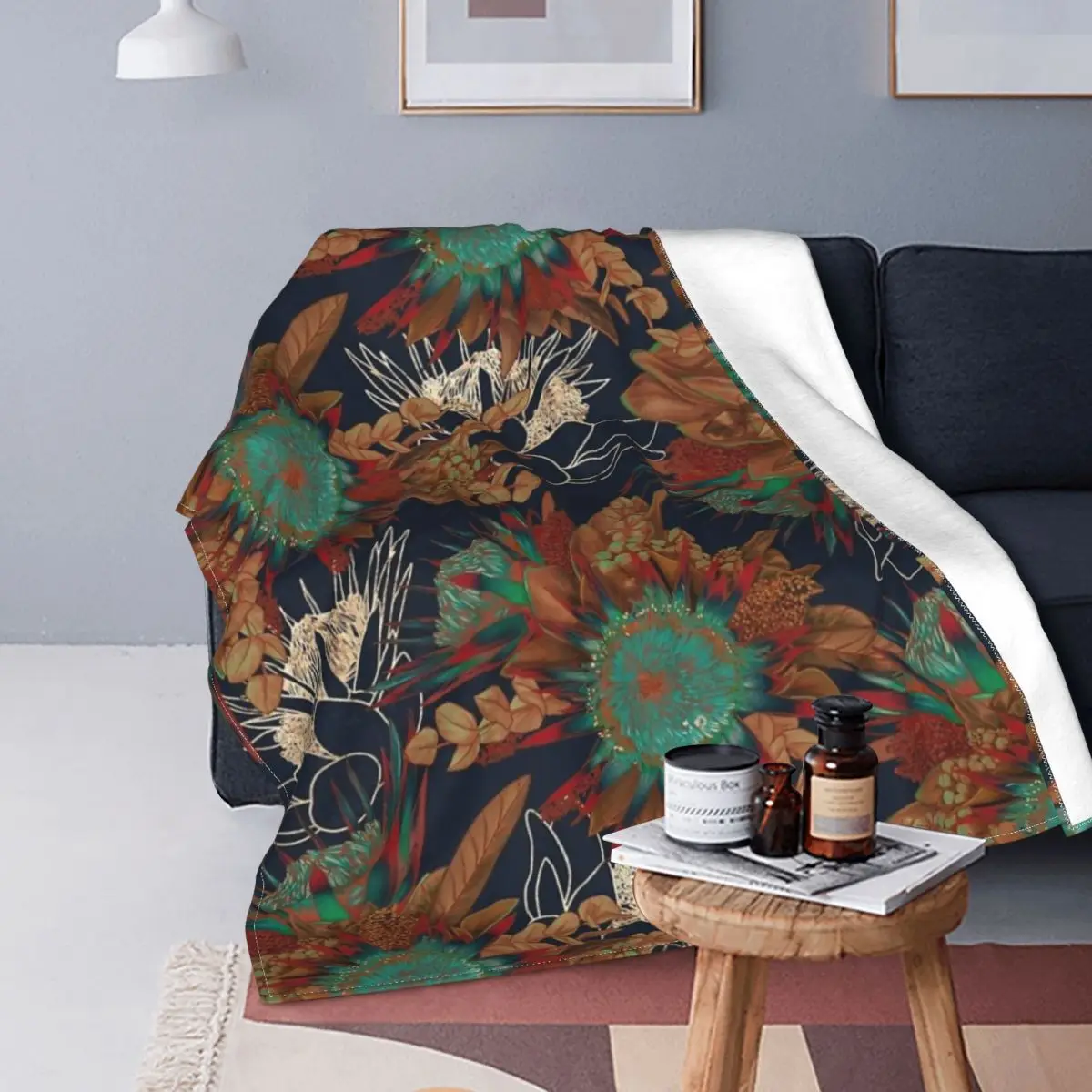 

King Protea-colcha con estampado Floral de otoño, edredón a cuadros para cama, manta de Picnic, colcha, 220x240